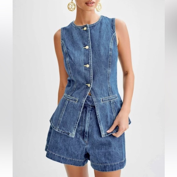 Denim Sleeveless Top and Shorts Set Light Blue,All Products : American Fashion Style Bags On Sale